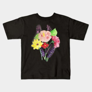 watercolor purple flowers pink and purple flowers watercolour flowers Kids T-Shirt